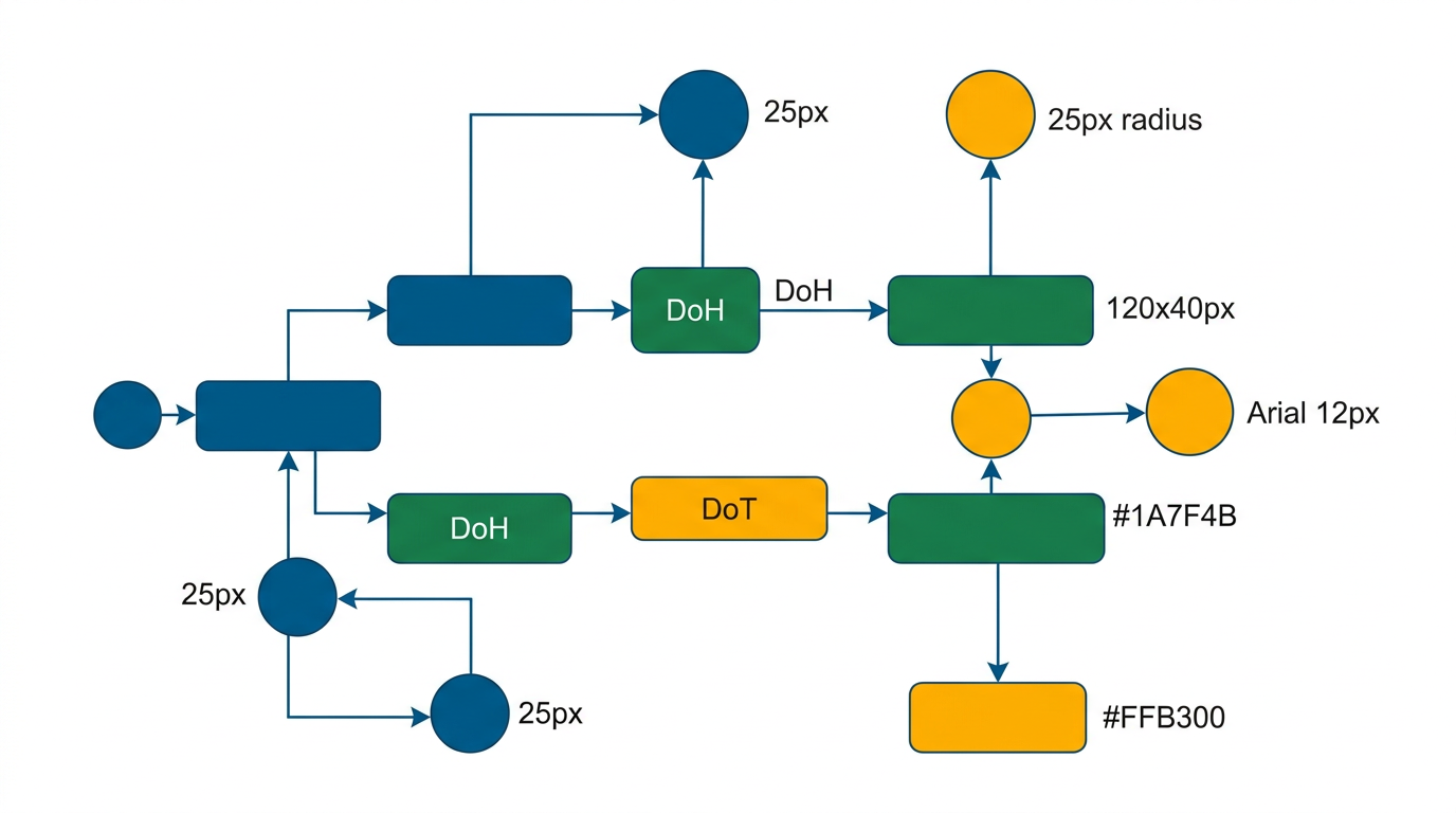 Diagramma: DoH e DoT offuscano il traffico DNS nel 2026