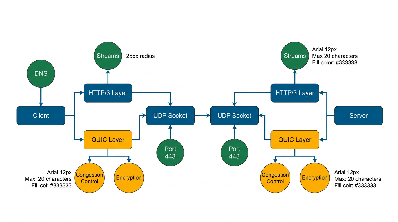 Diagramma: HTTP/3 e QUIC aggiungono ulteriore complessità